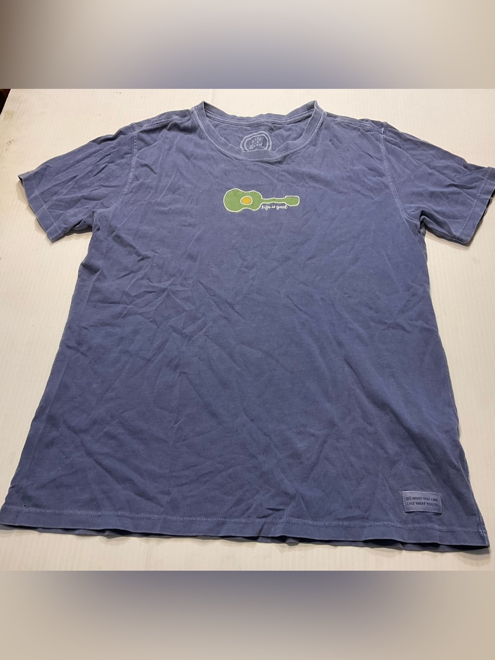 Life is Good Blue Guitar T Shirt Women Sz S Cotton